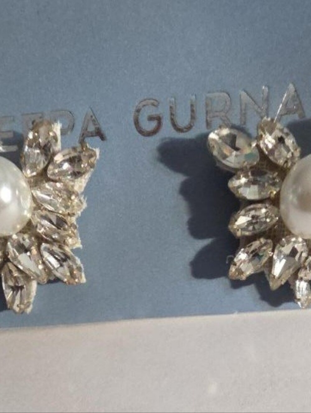 Deepa Gurnani Freshwater Pearl & Crystal Statement Stud Earrings with Pouch